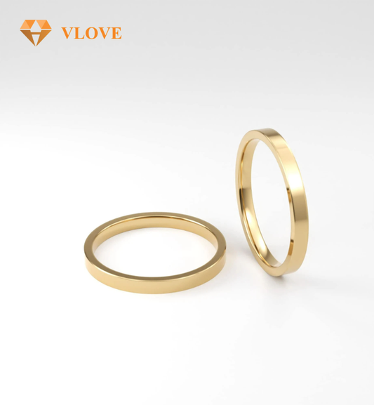 14K Solid Gold Wedding Band Set | Multiple Widths 3mm-8mm | High Polish Flat Step Edge | VLOVE Couple Rings
