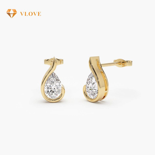 14K Pear Shaped Lab Grown Diamond Stud Earrings | 1.50 CTW Gold Earrings | Customizable Jewelry for Women | VLOVE