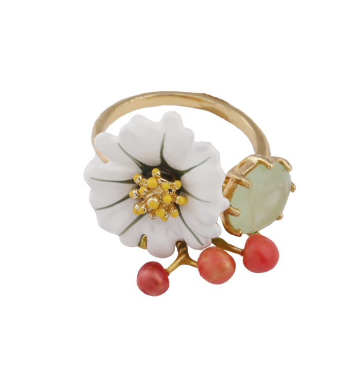 white Daisy flower  cherry opening adjustable ring