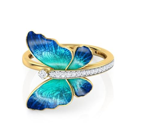 Blauer Schmetterlingsring aus 18-Karat-Massivgold mit Diamanten
