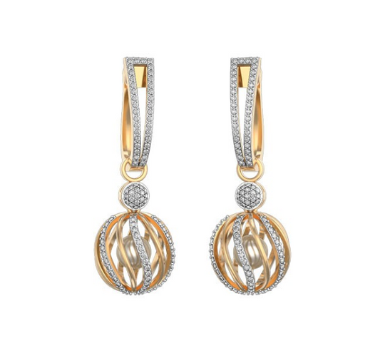 TWO-TONE BALL PEARL CAGE EARRINGS