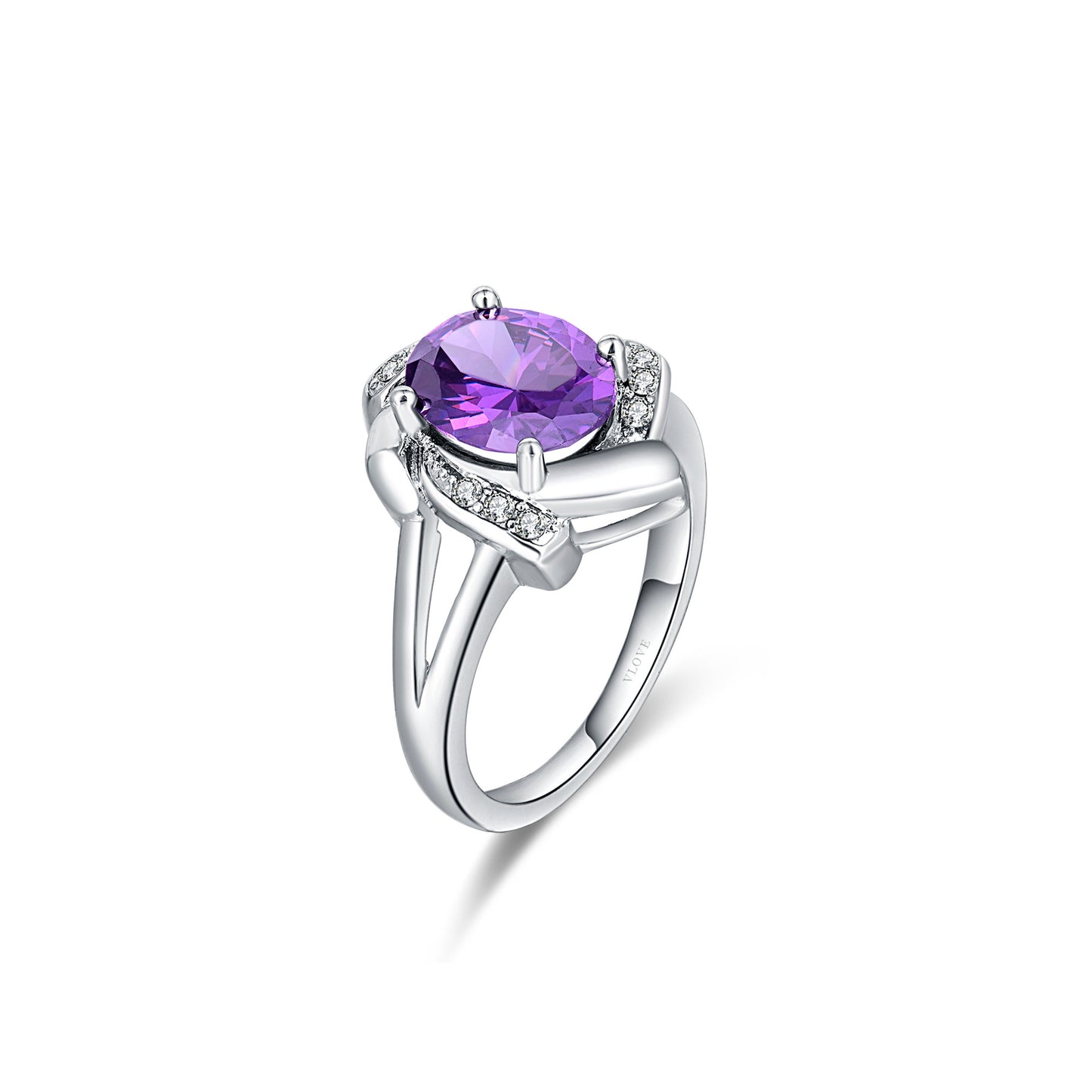18K 纯金钻石花卉设计紫水晶戒指