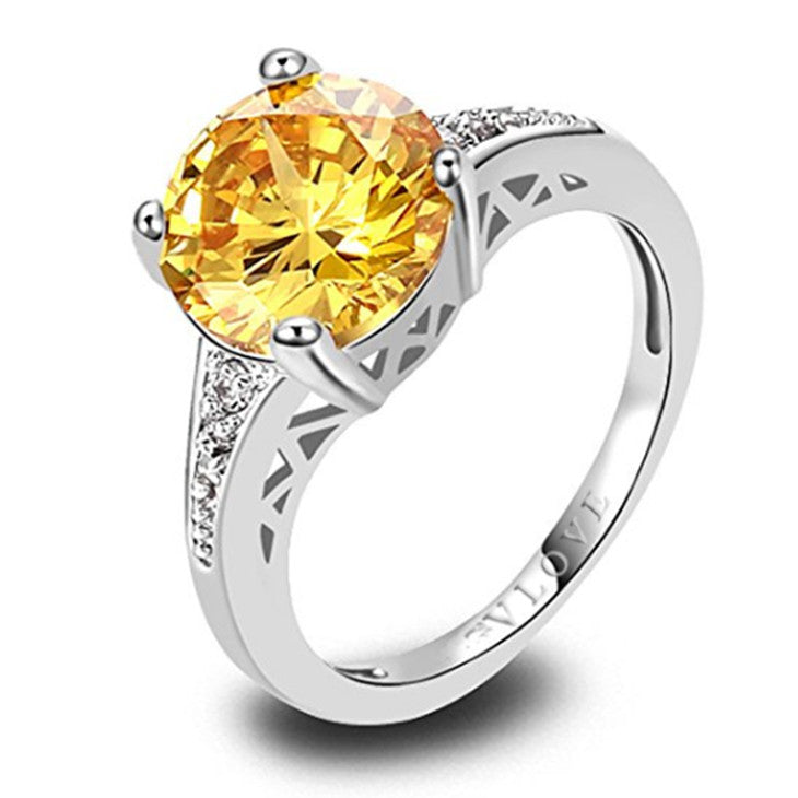 18K 纯金钻石黄水晶戒指