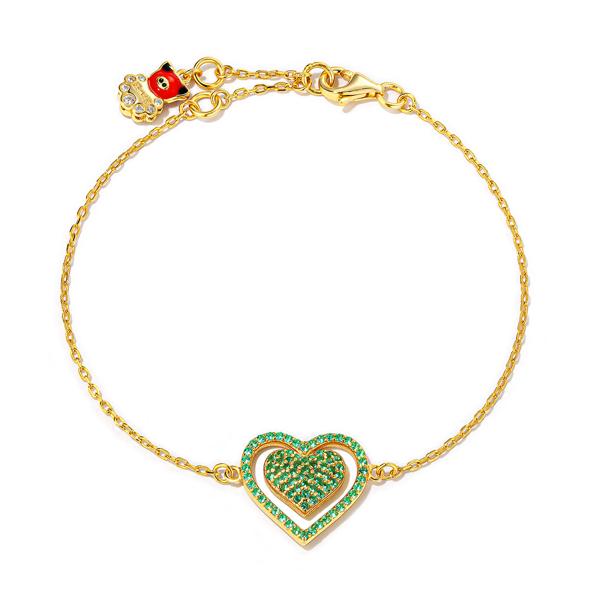 14K Solid Gold Heart Bracelet